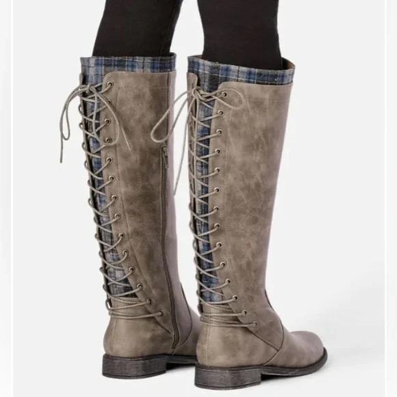 Shoes Elettra Laceup Back Flat Boot In Charcoal Poshmark